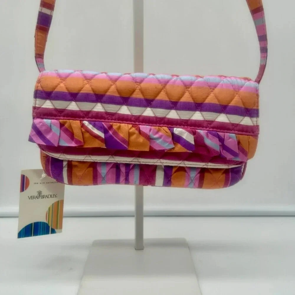 NEW Rare‎ Vera Bradley Caroline Shoulder Bag Clutch Wallet Silk Hibiscus Stripe